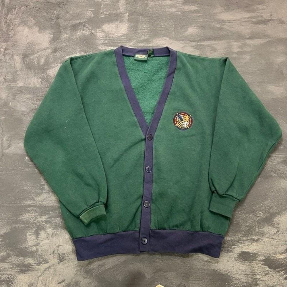 Vintage American Eagle Cardigan Sweatshirt Mens XL Green 1980s